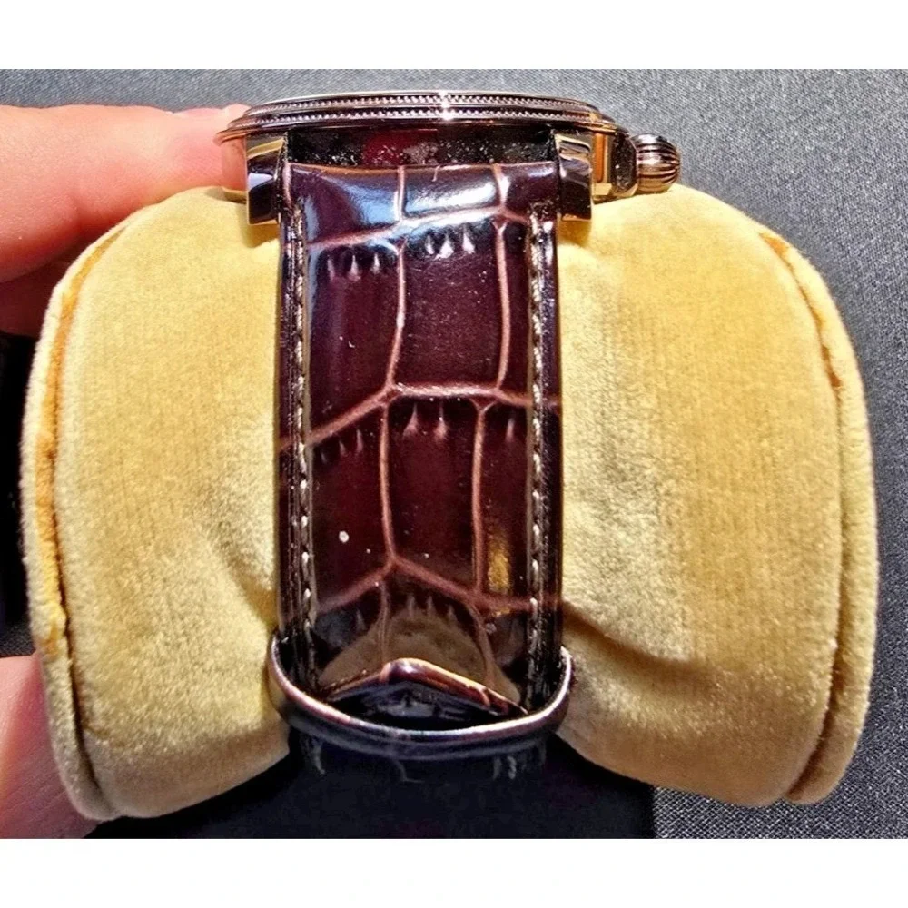 Stührling Original Brumalia Skeleton Watch Brown Leather Strap Exhibition Back